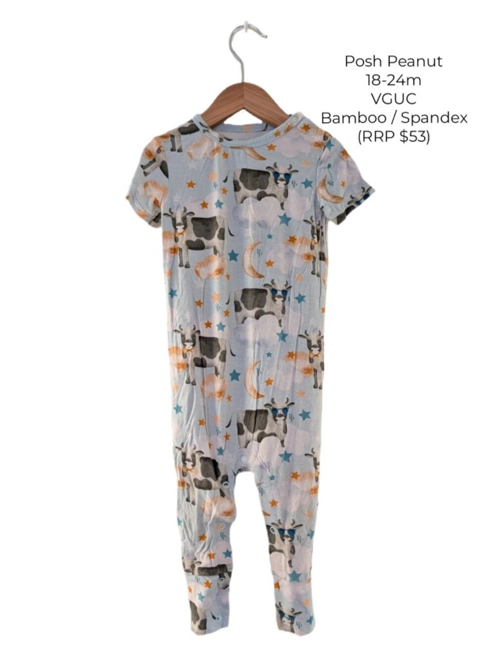 Posh Peanut Short Sleeve Snap Romper - Cows in Sunglasses 18-24m